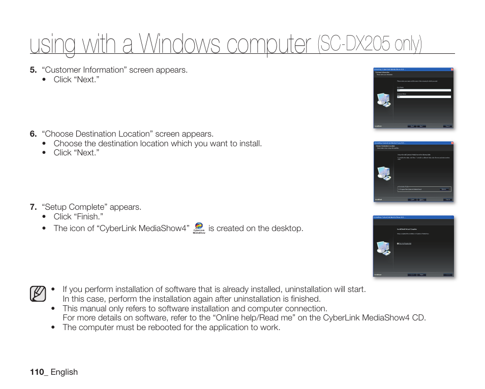 Using with a windows computer, Sc-dx205 only) | Samsung SC-DX200 User Manual | Page 124 / 147