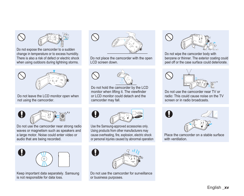 English _ xv | Samsung SC-DX200 User Manual | Page 15 / 147