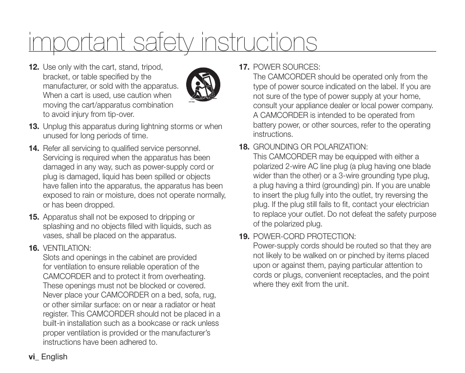 Important safety instructions | Samsung SC-DX200 User Manual | Page 6 / 147