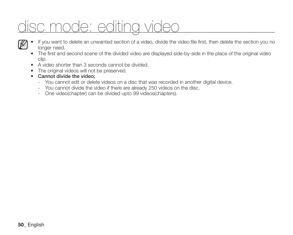 Disc mode: editing video | Samsung SC-DX200 User Manual | Page 64 / 147