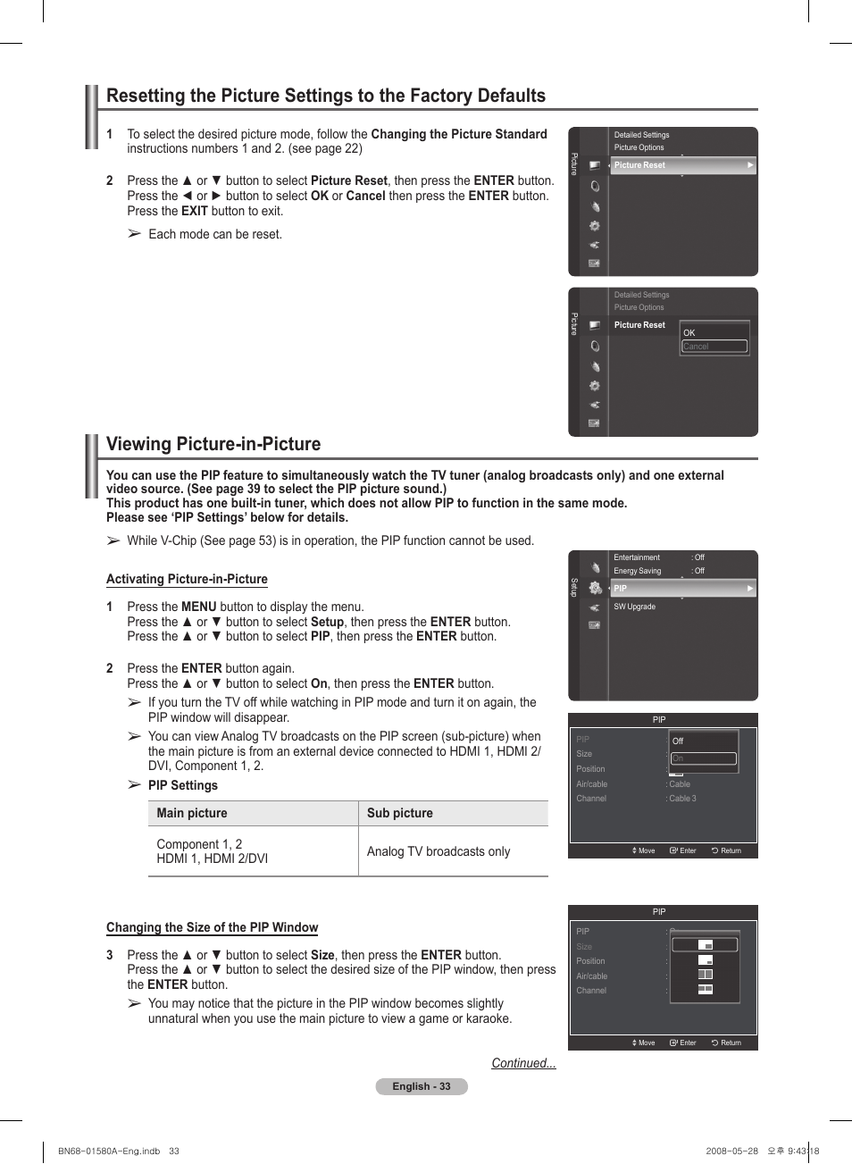 Viewing picture-in-picture | Samsung 510 User Manual | Page 33 / 162