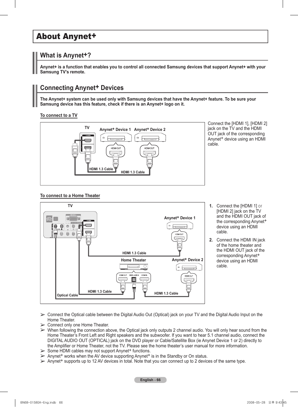 About anynet, What is anynet, Connecting anynet+ devices | Samsung 510 User Manual | Page 66 / 162