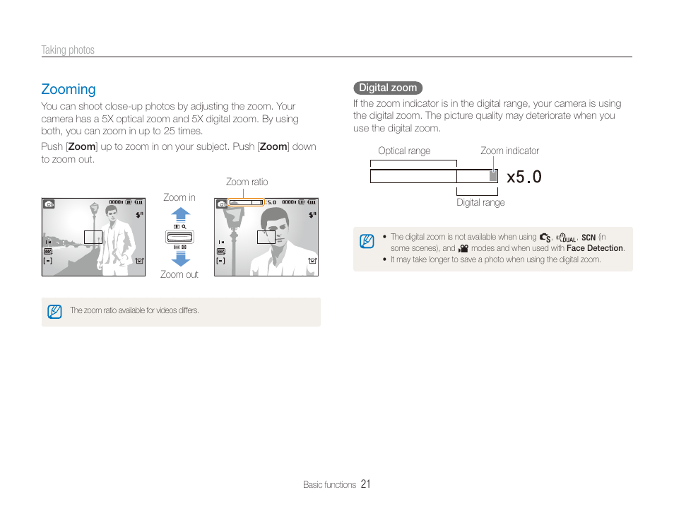 Zooming, Zooming …………………………………………………… 21 | Samsung TL320 User Manual | Page 22 / 102