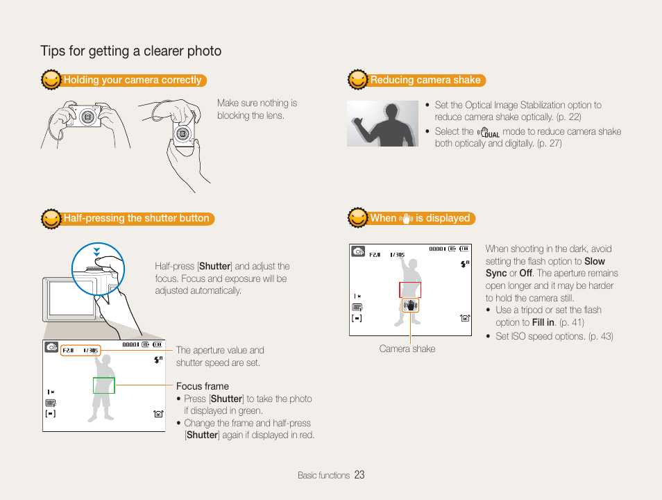 Tips for getting a clearer photo | Samsung TL320 User Manual | Page 24 / 102