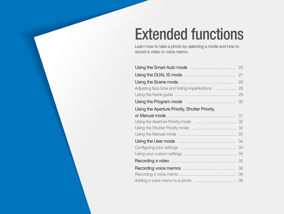 Extended functions | Samsung TL320 User Manual | Page 26 / 102