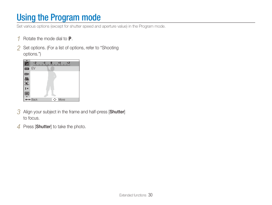 Using the program mode | Samsung TL320 User Manual | Page 31 / 102