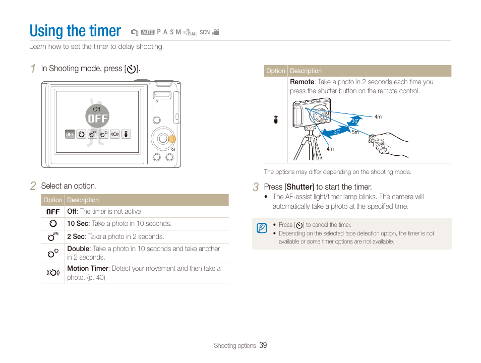 Using the timer | Samsung TL320 User Manual | Page 40 / 102