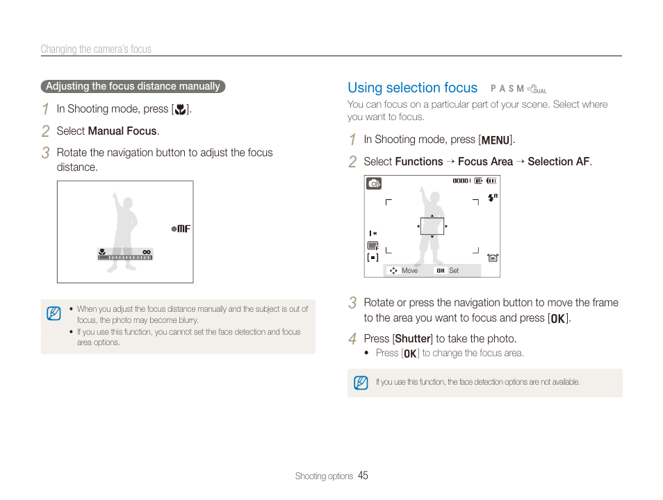 Using selection focus, Using selection focus ………………………… 45 | Samsung TL320 User Manual | Page 46 / 102