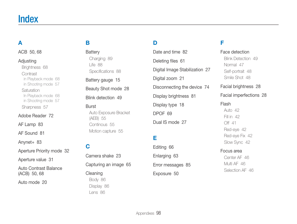 Index | Samsung TL320 User Manual | Page 99 / 102