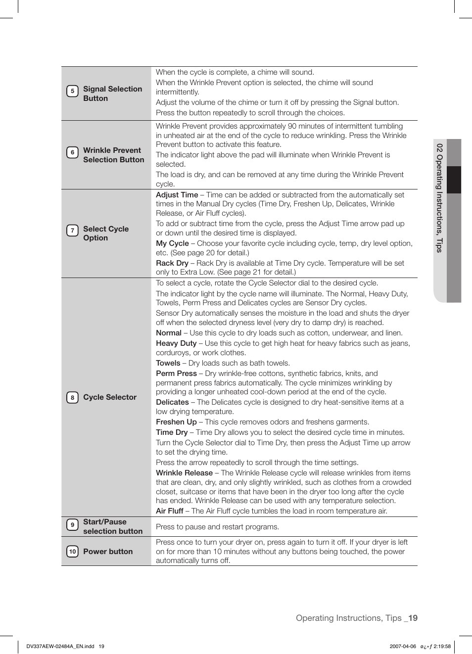 Samsung DV337 User Manual | Page 19 / 32