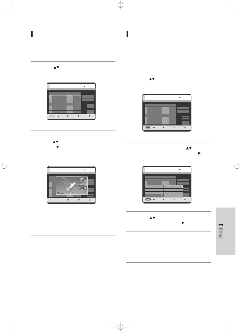 Editing, English - 101, Previewing a selected title from the copy list | Enter or, Press the return button to exit the preview mode, Button | Samsung DVD-TR520 User Manual | Page 101 / 115