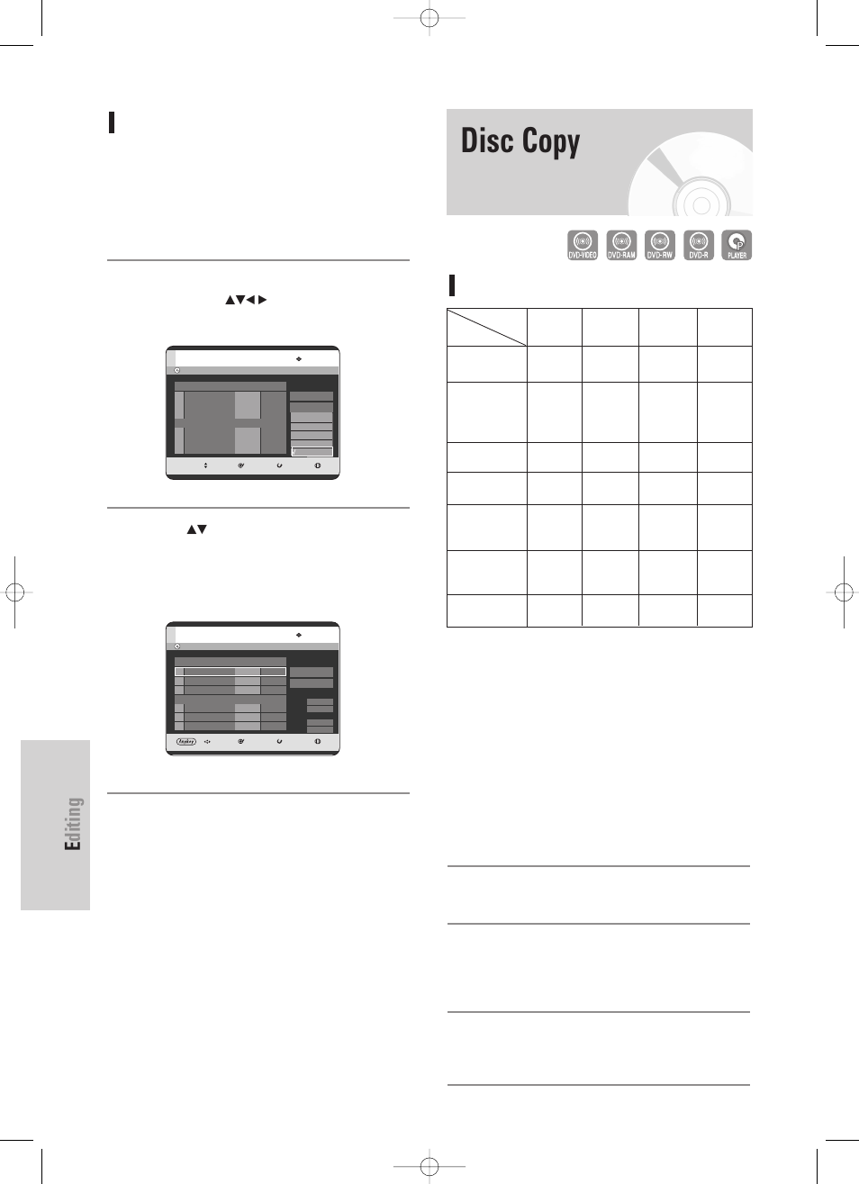 Disc copy, Editing, 102 - english | Disc copy specifications, Protection | Samsung DVD-TR520 User Manual | Page 102 / 115