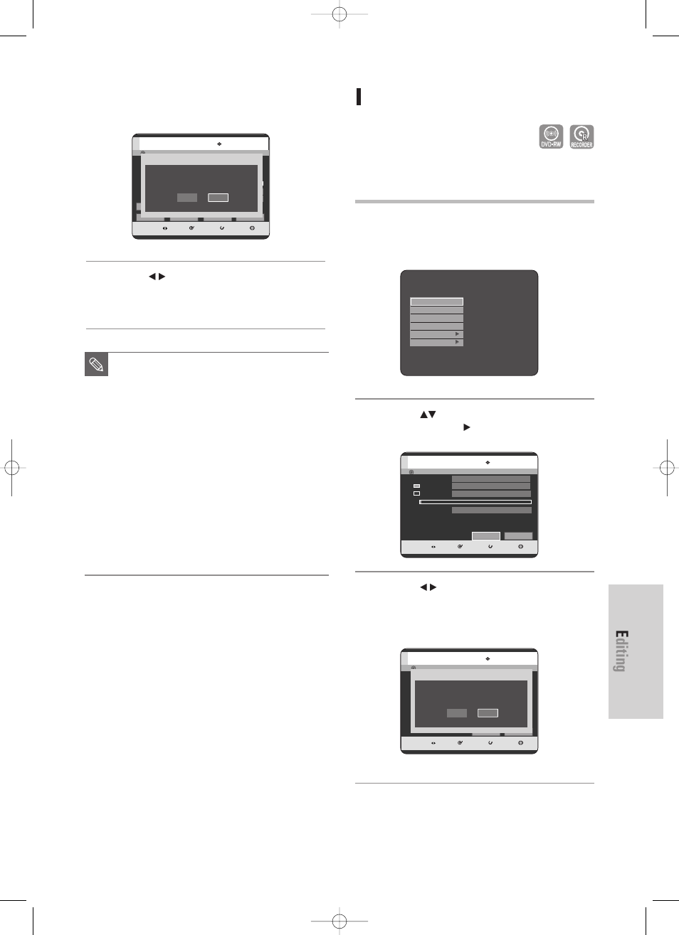 Editing, English - 107, Unfinalizing a disc (v/vr mode) | Samsung DVD-TR520 User Manual | Page 107 / 115