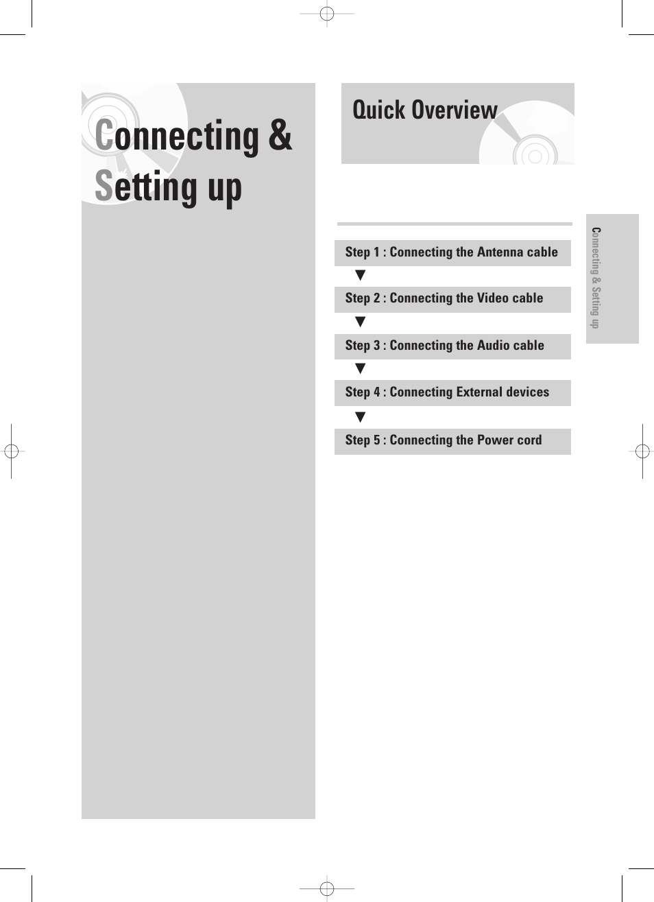 Connecting &setting up, Quick overview, Connecting & s etting up | Samsung DVD-TR520 User Manual | Page 17 / 115