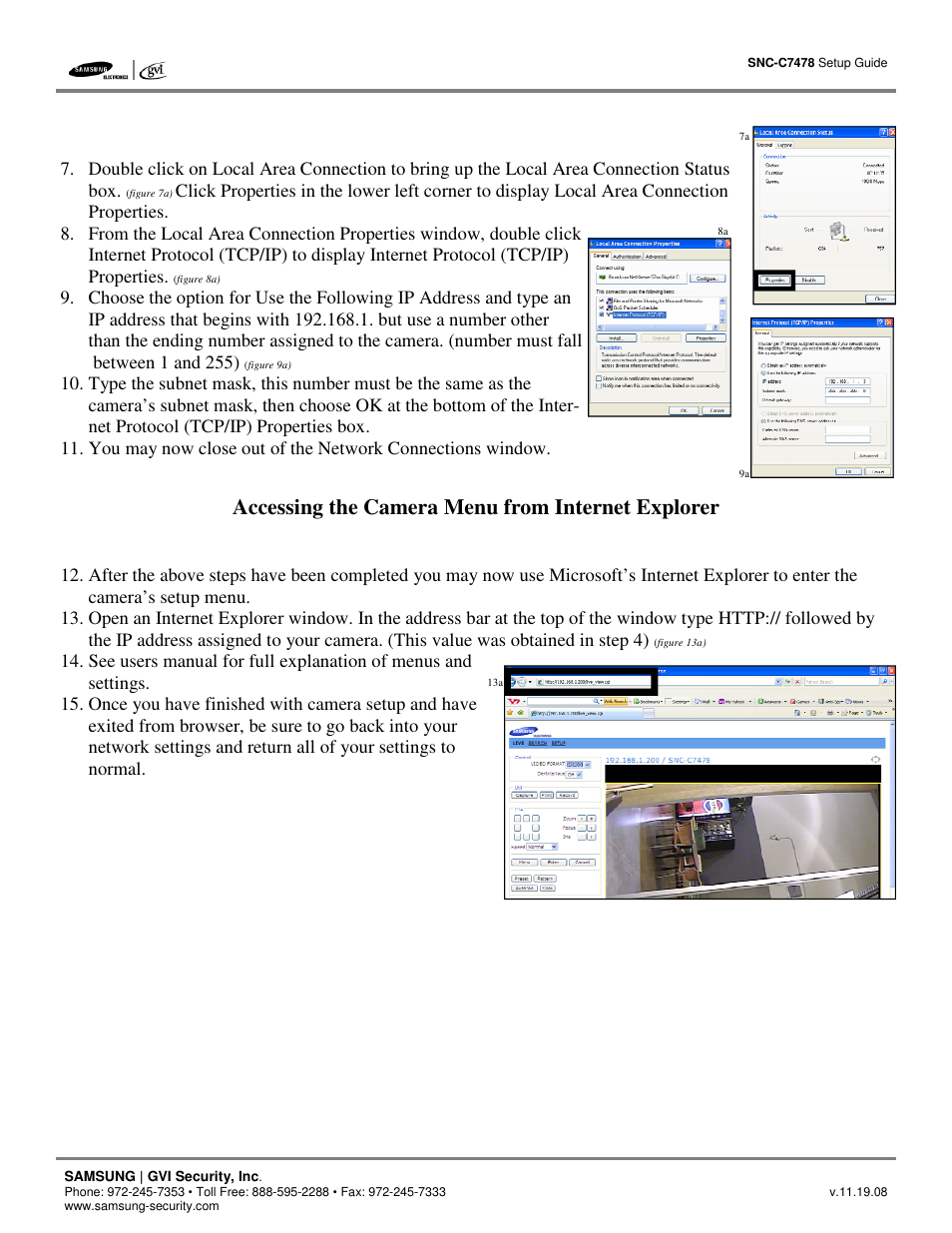 Accessing the camera menu from internet explorer | Samsung SCC/SNC-C7478 User Manual | Page 5 / 5