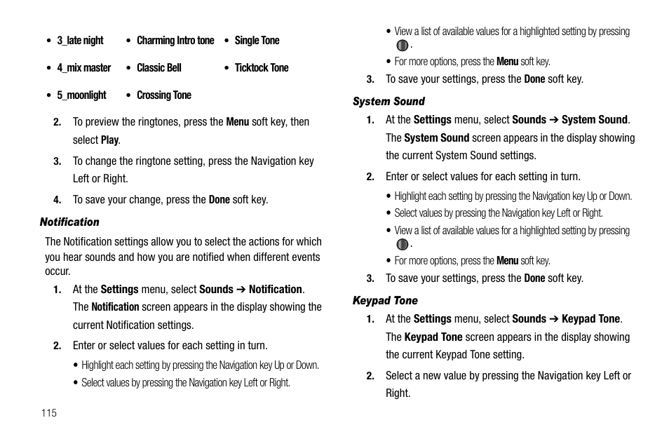 Notification, System sound, Keypad tone | Samsung Code SCH-i220 User Manual | Page 118 / 161