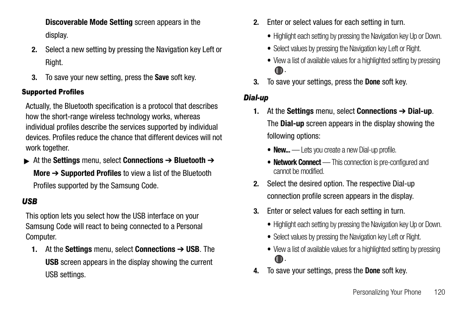 Supported profiles, Dial-up | Samsung Code SCH-i220 User Manual | Page 123 / 161