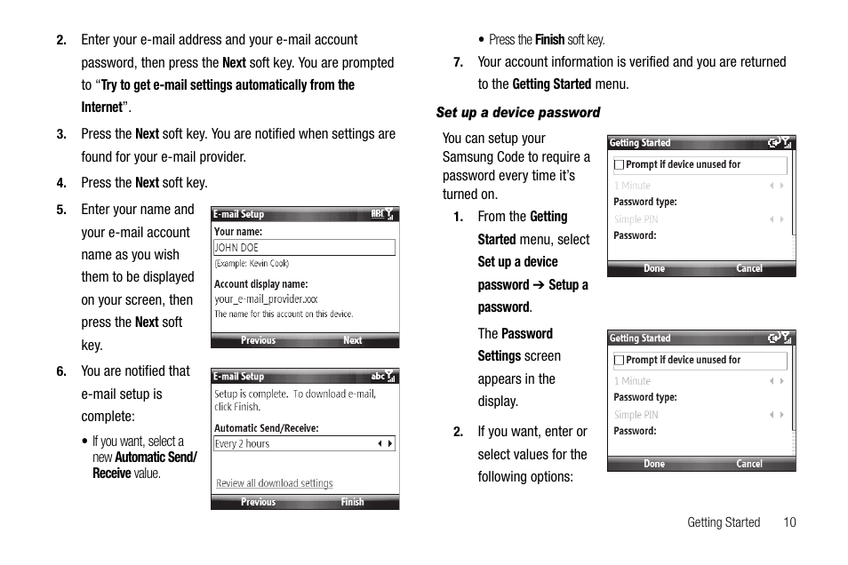 Set up a device password | Samsung Code SCH-i220 User Manual | Page 13 / 161