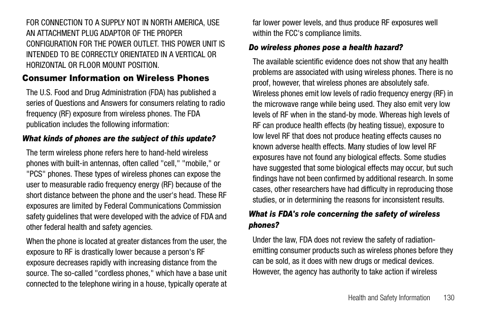 Consumer information on wireless phones, Do wireless phones pose a health hazard | Samsung Code SCH-i220 User Manual | Page 133 / 161