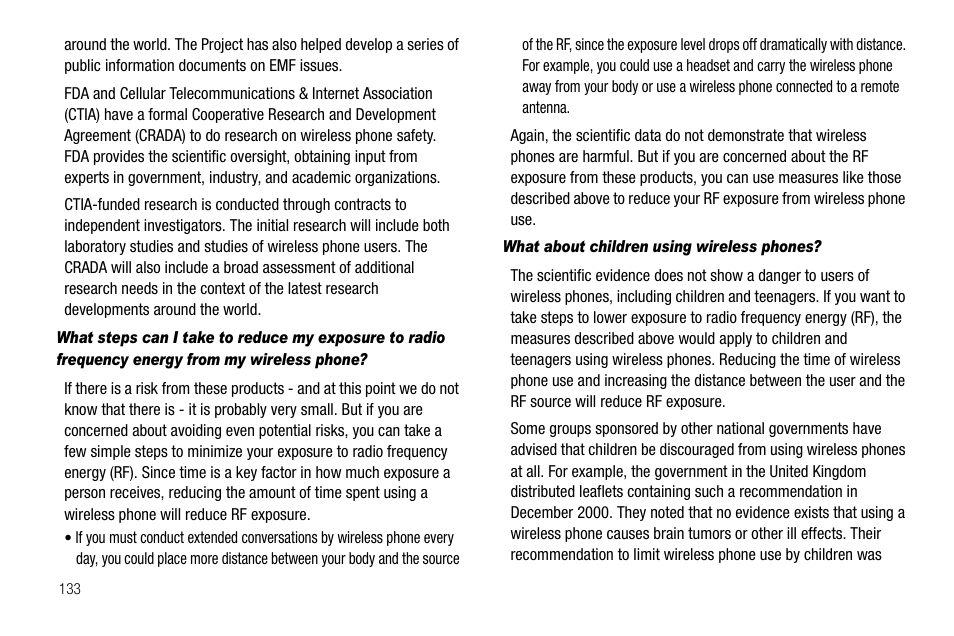 What about children using wireless phones | Samsung Code SCH-i220 User Manual | Page 136 / 161