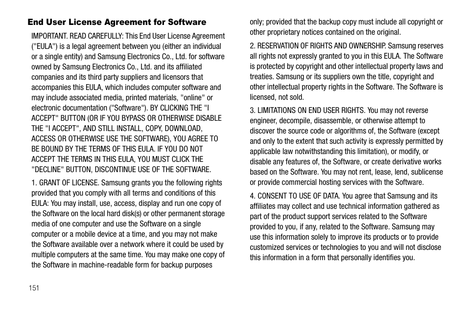 End user license agreement for software | Samsung Code SCH-i220 User Manual | Page 154 / 161