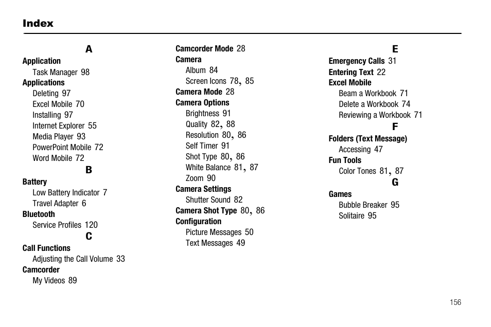 Index | Samsung Code SCH-i220 User Manual | Page 159 / 161