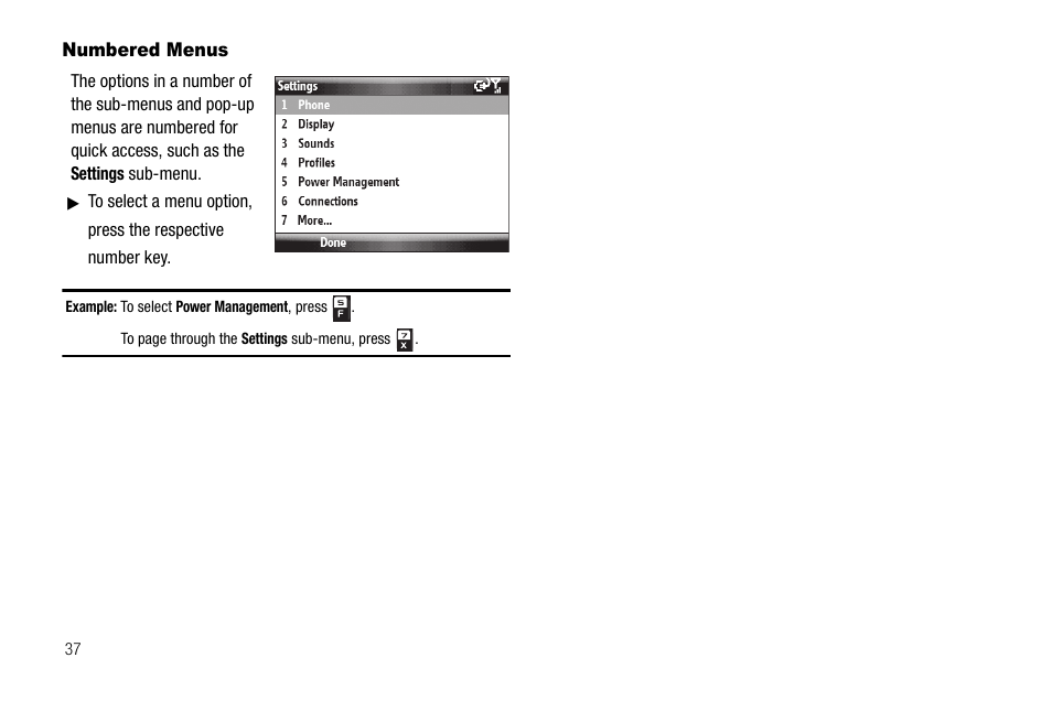 Numbered menus | Samsung Code SCH-i220 User Manual | Page 40 / 161