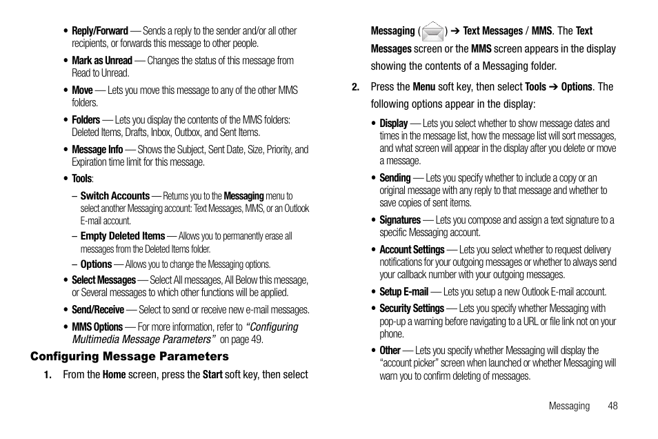 Configuring message parameters | Samsung Code SCH-i220 User Manual | Page 51 / 161