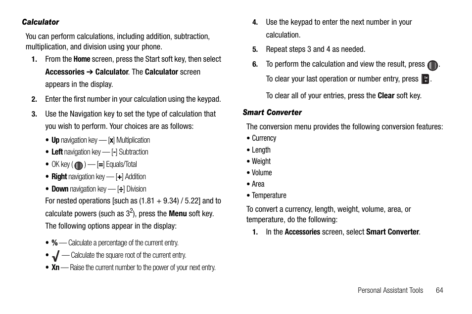 Calculator, Smart converter | Samsung Code SCH-i220 User Manual | Page 67 / 161