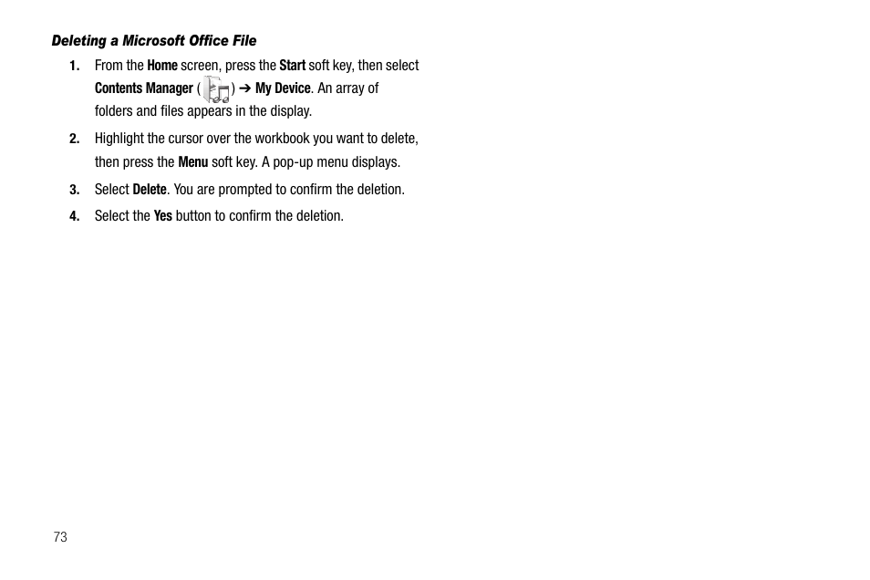 Deleting a microsoft office file | Samsung Code SCH-i220 User Manual | Page 76 / 161