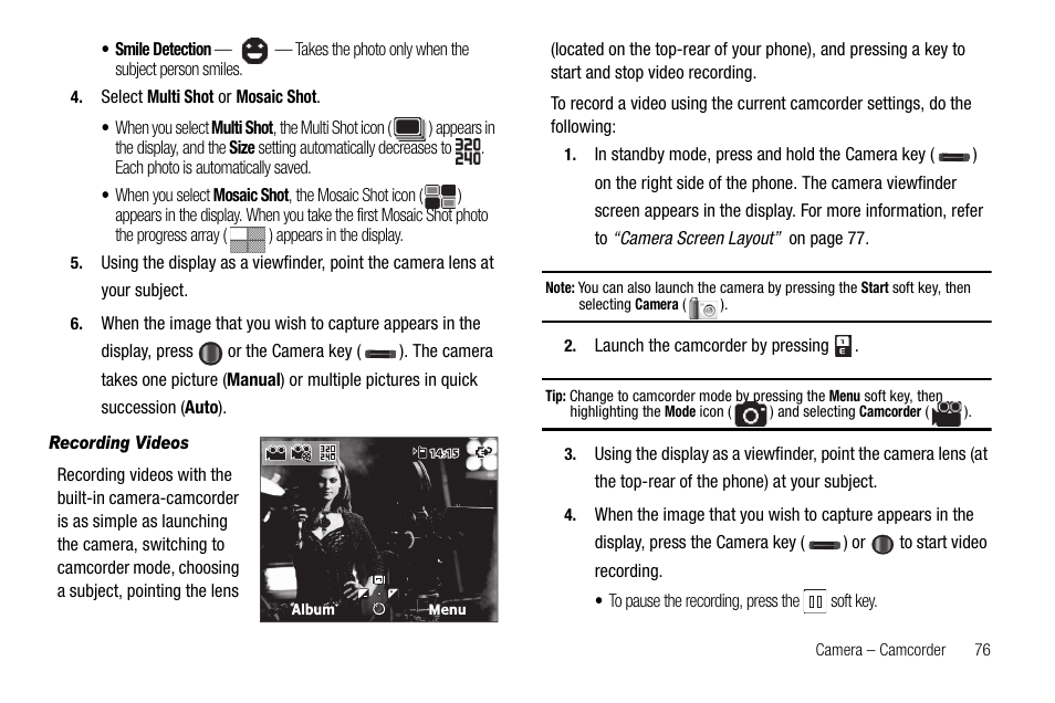 Recording videos | Samsung Code SCH-i220 User Manual | Page 79 / 161