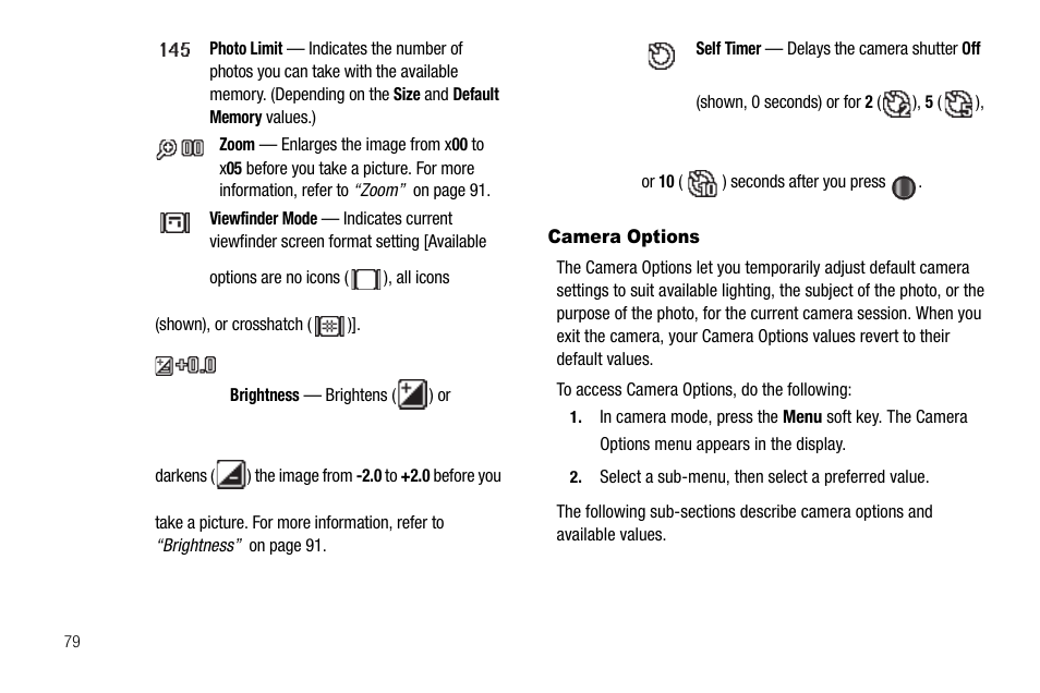 Camera options, See “camera options | Samsung Code SCH-i220 User Manual | Page 82 / 161
