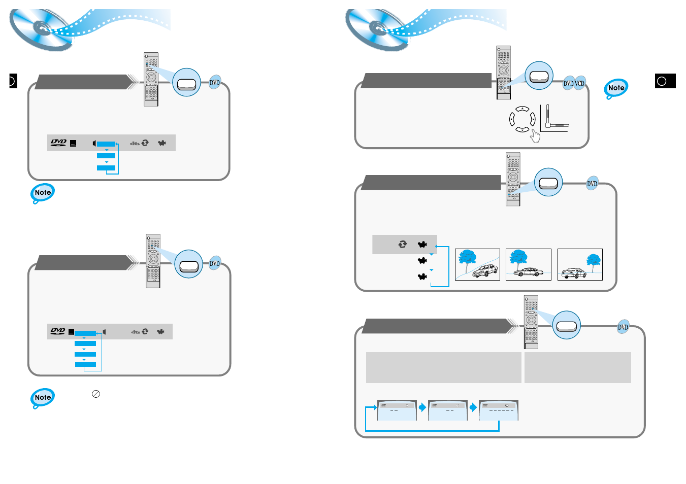 Selecting the desired screen angle, Selecting the audio language, Selecting the subtitle language | Samsung HT-DL105 User Manual | Page 13 / 25