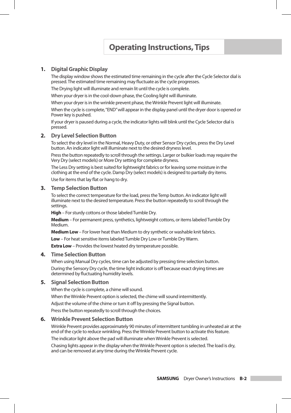 Operating instructions, tips | Samsung DV206LEW User Manual | Page 15 / 30