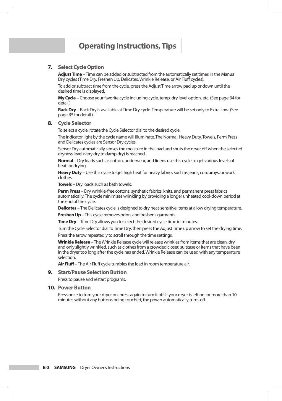 Operating instructions, tips | Samsung DV206LEW User Manual | Page 16 / 30