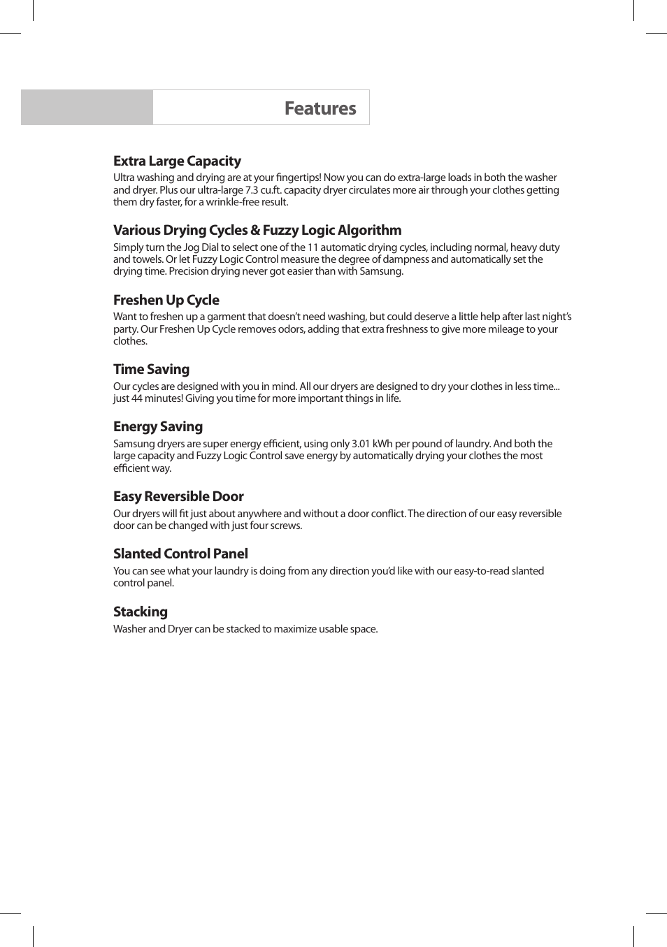Features | Samsung DV206LEW User Manual | Page 2 / 30