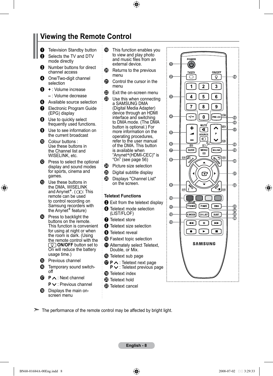 Viewing the remote control | Samsung BN68-01684A-00 User Manual | Page 10 / 69