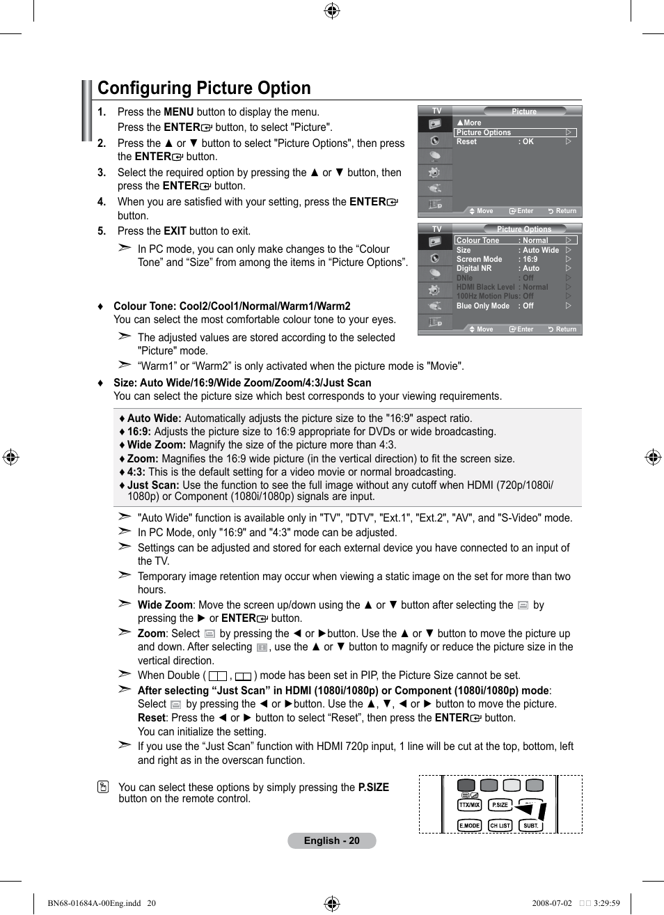 Configuring picture option | Samsung BN68-01684A-00 User Manual | Page 22 / 69