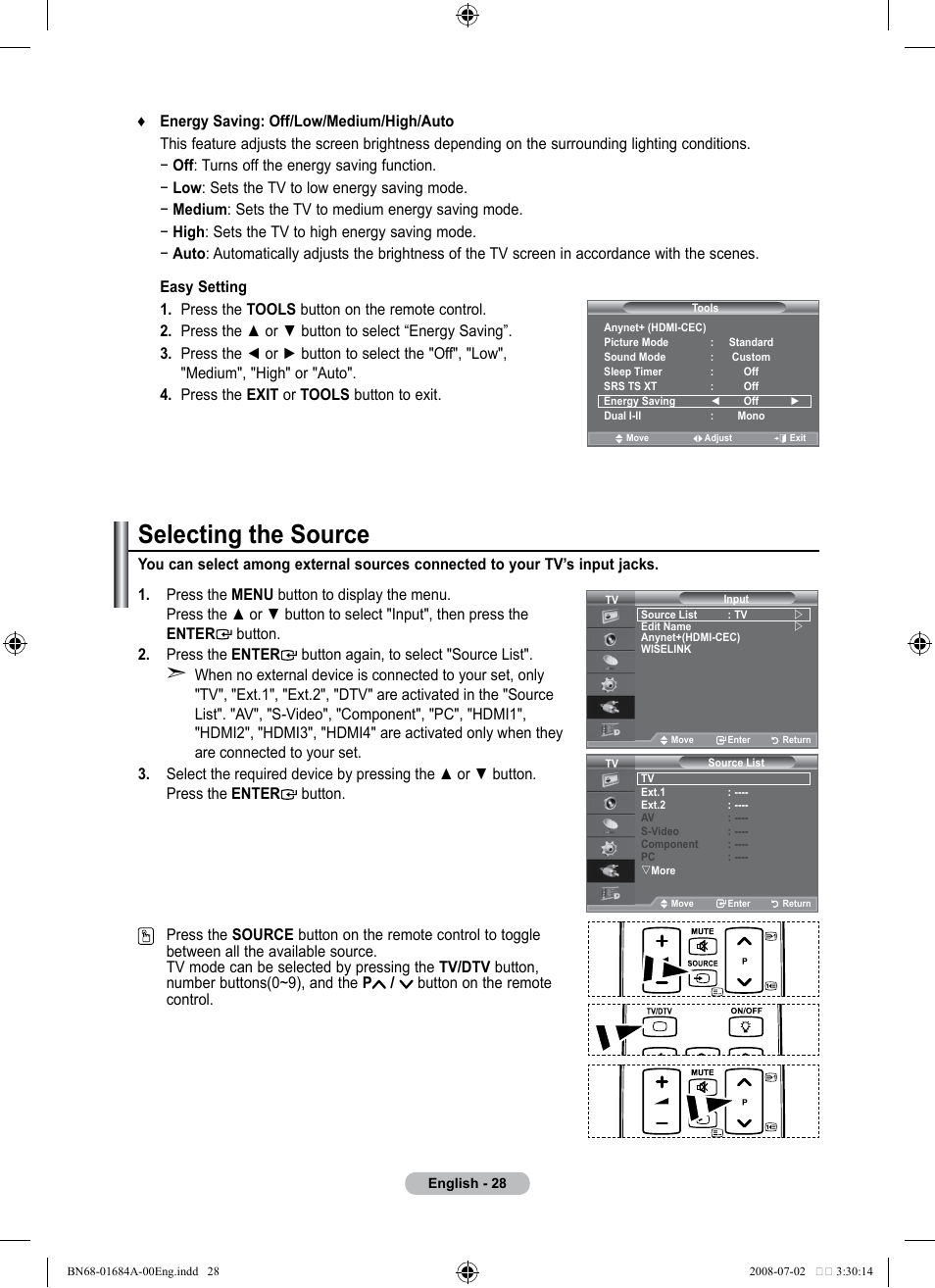 Selecting the source | Samsung BN68-01684A-00 User Manual | Page 30 / 69