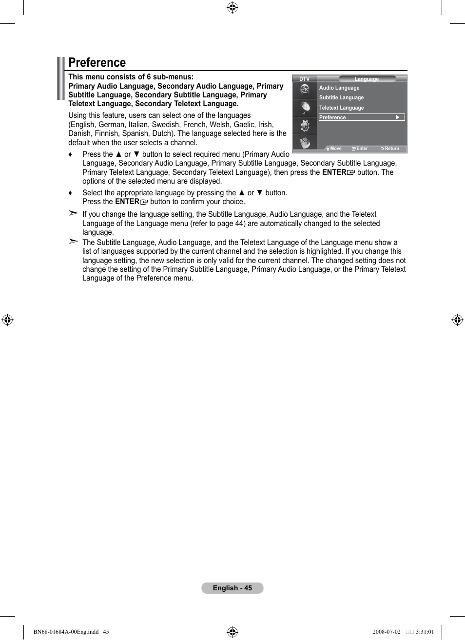 Preference | Samsung BN68-01684A-00 User Manual | Page 47 / 69