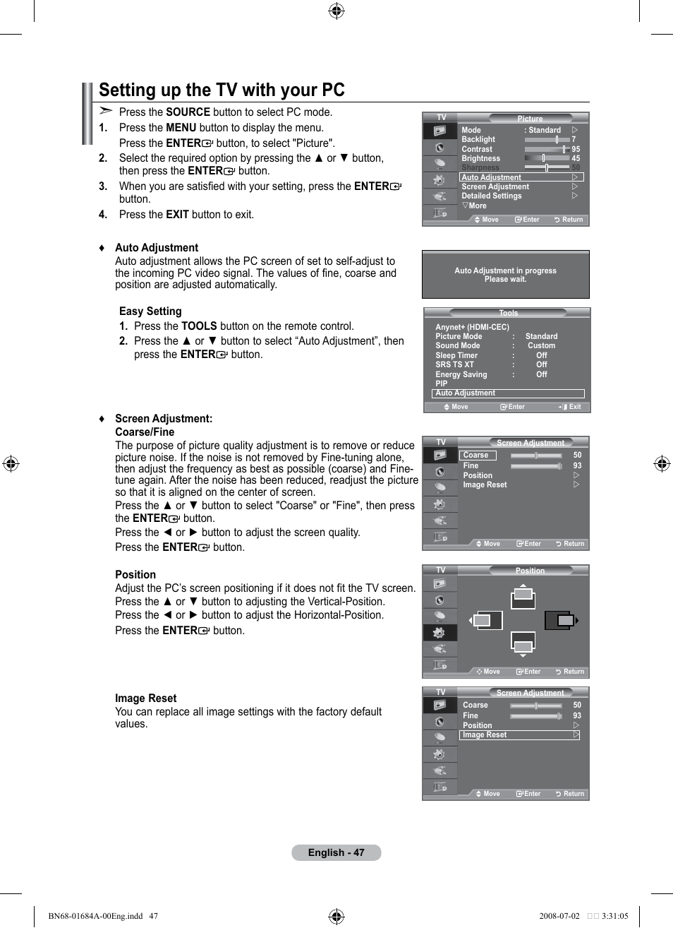 Setting up the tv with your pc | Samsung BN68-01684A-00 User Manual | Page 49 / 69