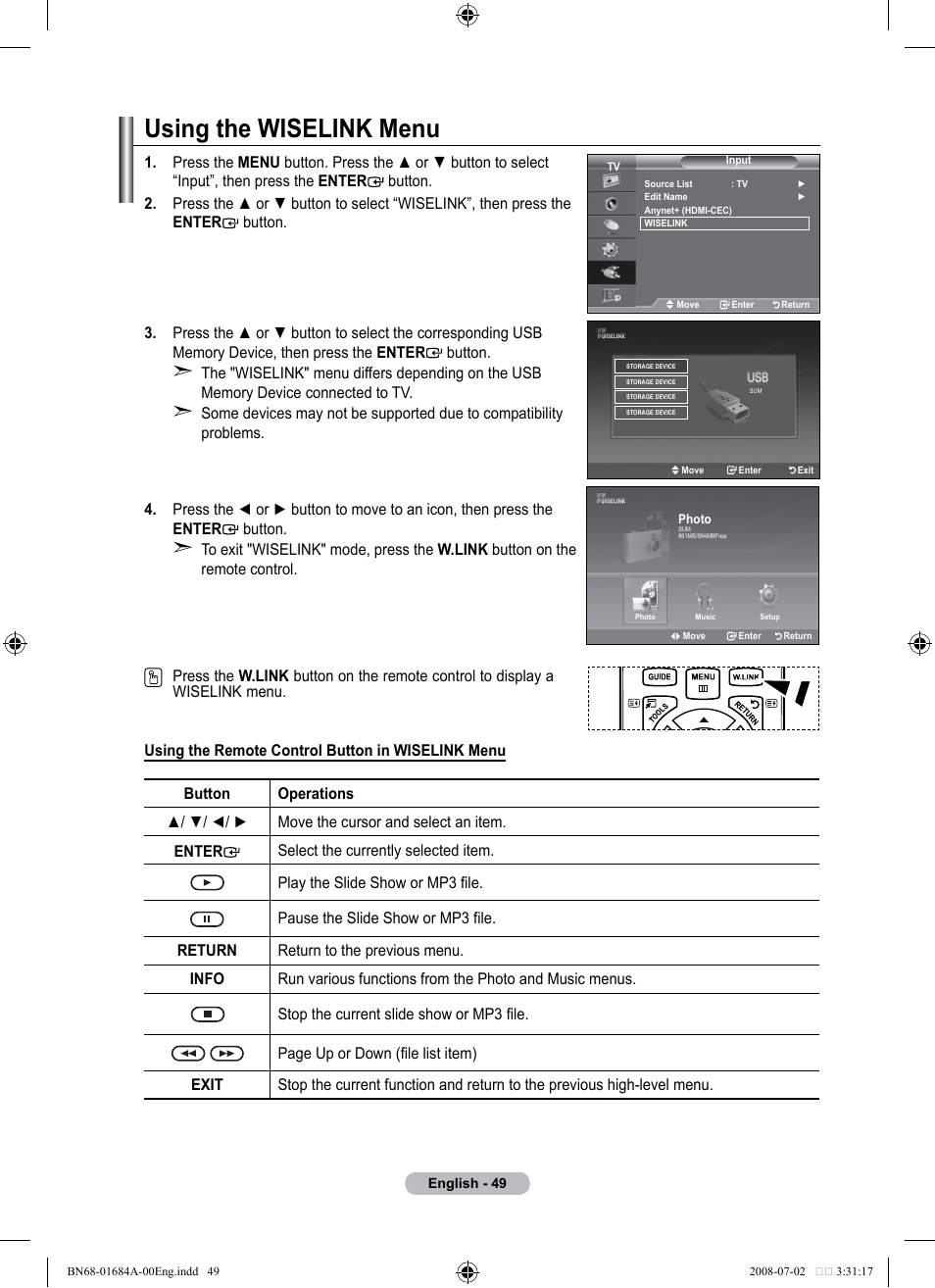 Using the wiselink menu | Samsung BN68-01684A-00 User Manual | Page 51 / 69