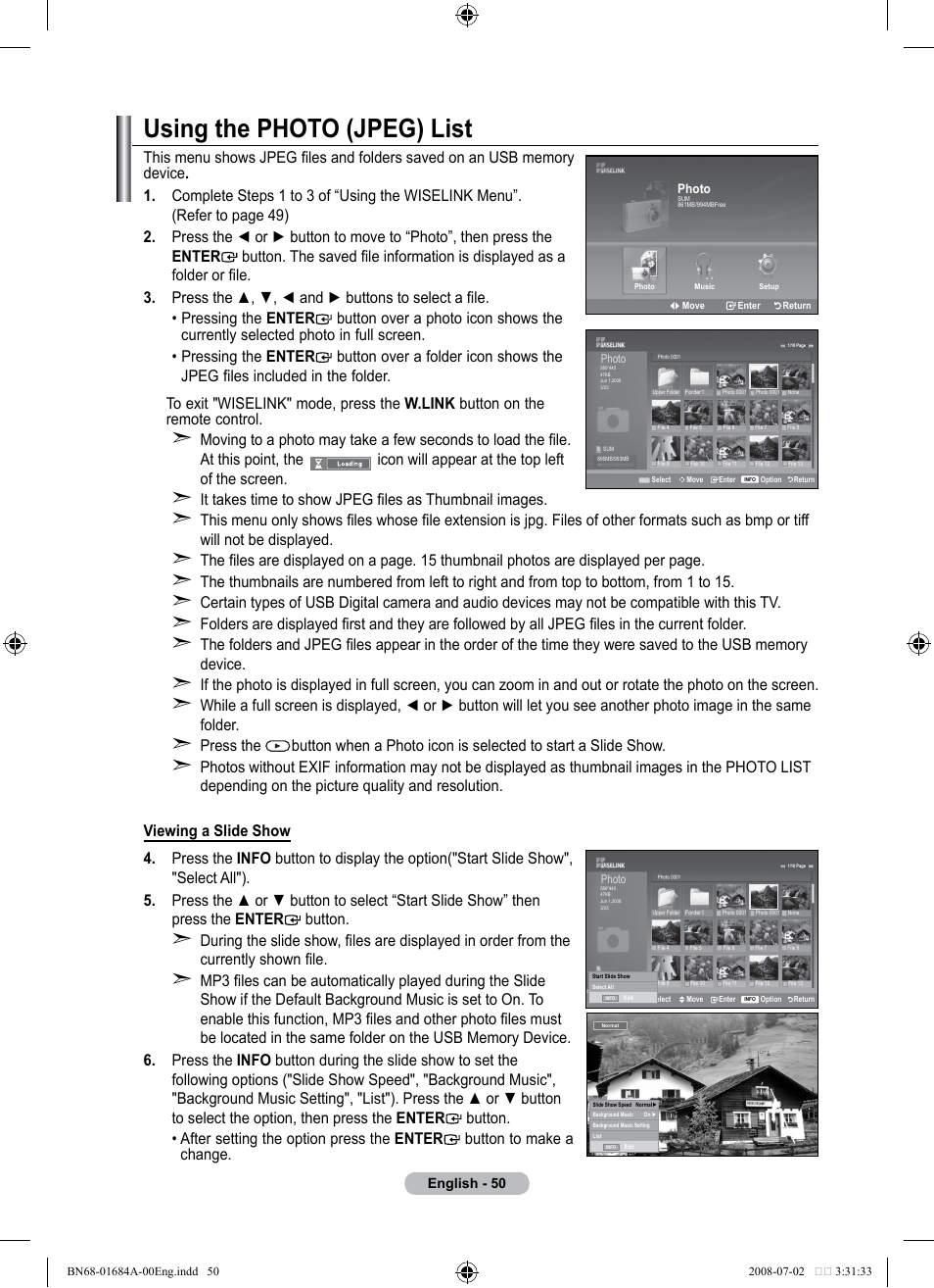 Using the photo (jpeg) list | Samsung BN68-01684A-00 User Manual | Page 52 / 69