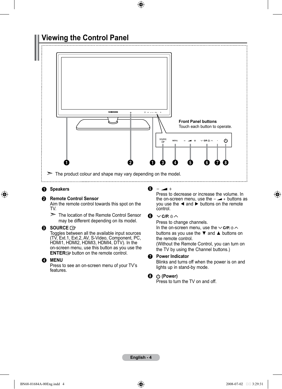 Viewing the control panel | Samsung BN68-01684A-00 User Manual | Page 6 / 69