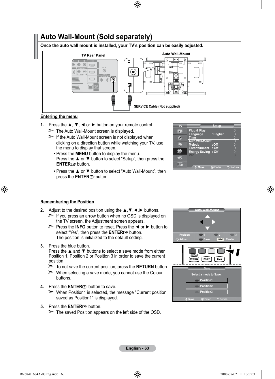 Auto wall-mount (sold separately) | Samsung BN68-01684A-00 User Manual | Page 65 / 69