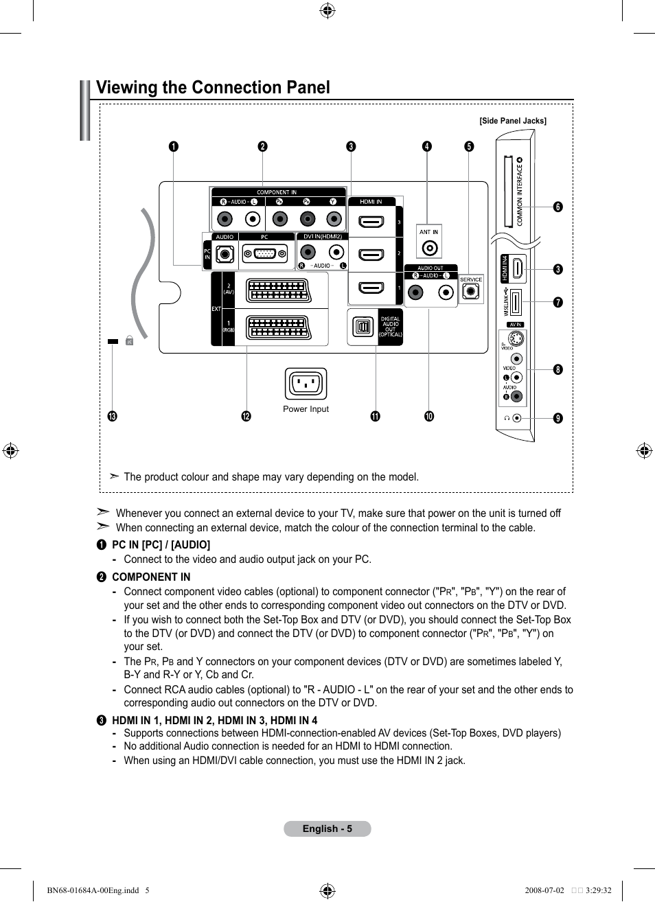 Viewing the connection panel | Samsung BN68-01684A-00 User Manual | Page 7 / 69