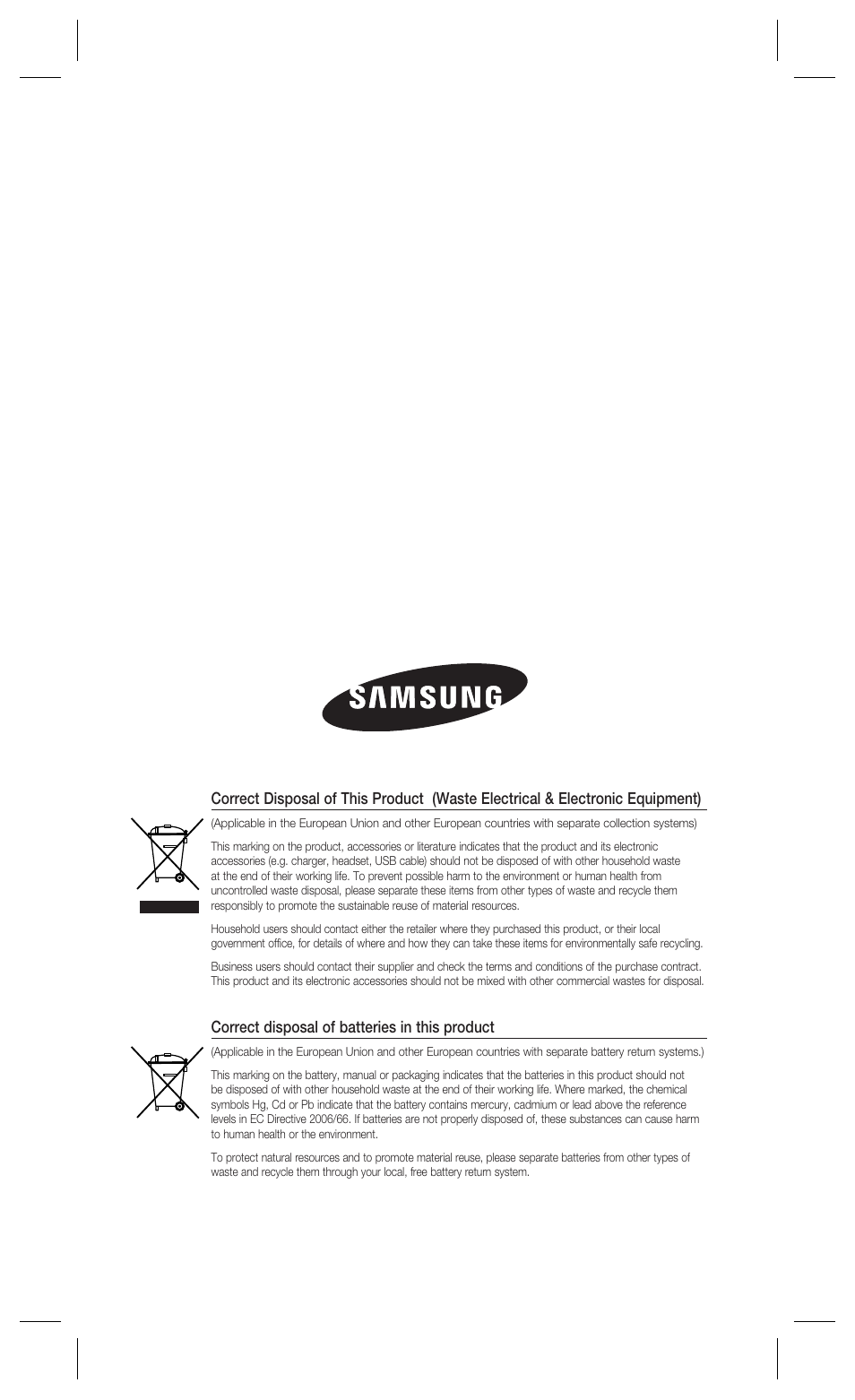 Correct disposal of batteries in this product | Samsung SCX-RD100 User Manual | Page 22 / 22