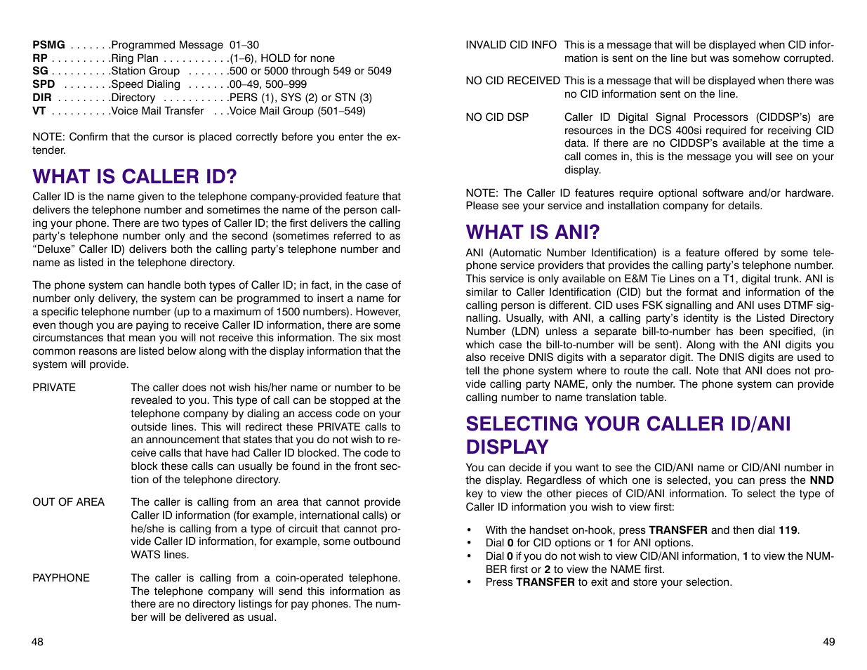 What is ani, Selecting your caller id/ani display, What is caller id | Samsung DCS 400si User Manual | Page 28 / 32