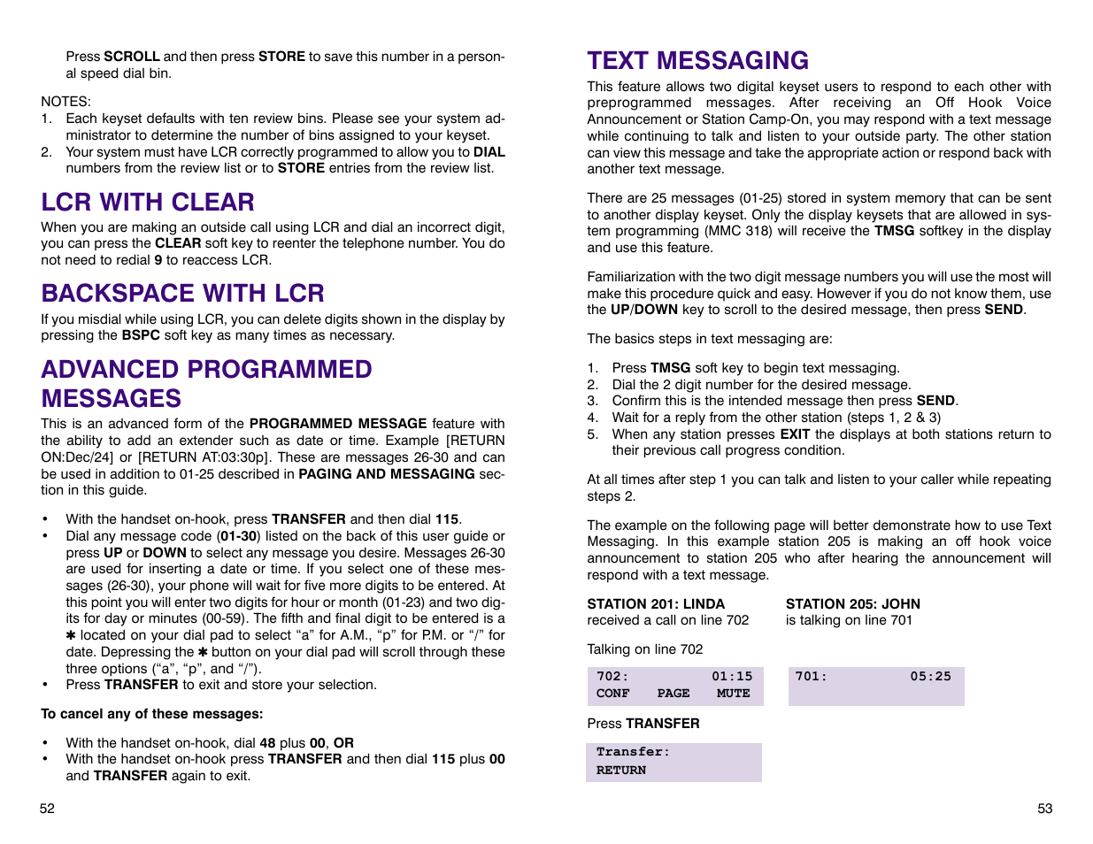 Lcr with clear, Backspace with lcr, Advanced programmed messages | Text messaging | Samsung DCS 400si User Manual | Page 30 / 32