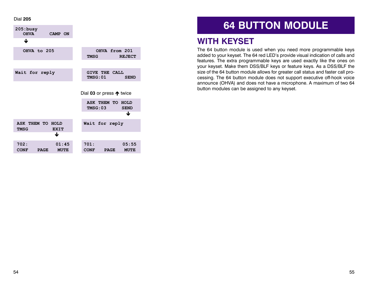 64 button module, With keyset | Samsung DCS 400si User Manual | Page 31 / 32